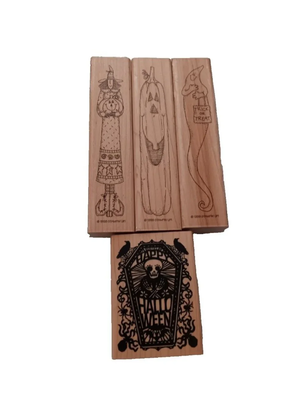 Halloween Mounted Rubber Stamps Tomestone Witch Jack O' Tall Ghost 4 ct 5.5